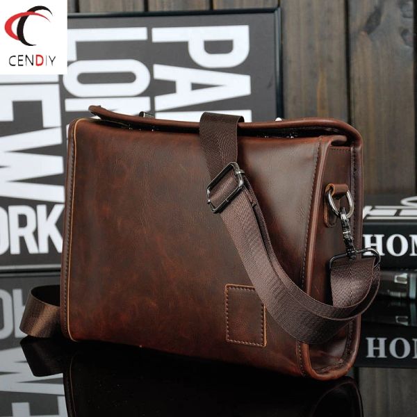 Zaino Crazy Horse Pu Leather Men Valigetta Borsa a tracolla da uomo di marca Borsa per laptop maschile Borse a tracolla moda business Borsa da viaggio