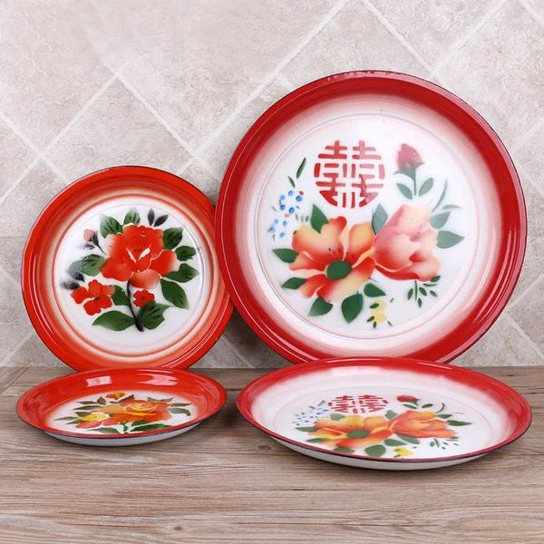 Pratos 30/36/40cm Fruta Antiga Chinesa Aristocrática Bandeja de Chá Doméstico Puro Artesanato Esmalte Aço Inoxidável