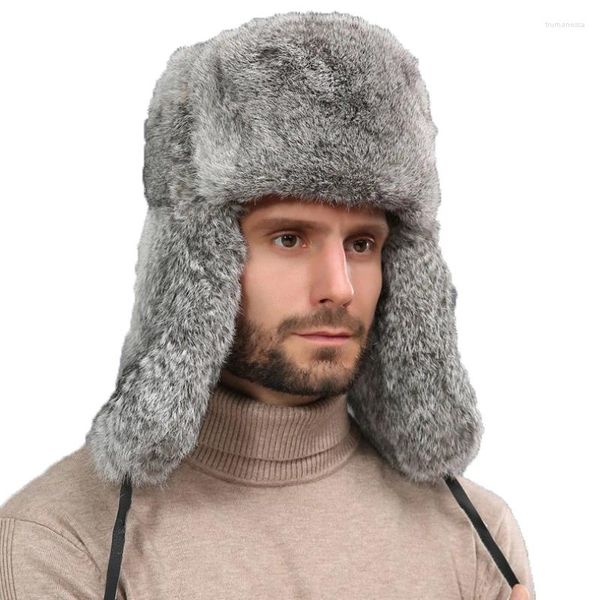 Berretti 2024 di spessore caldo cappello bomber da uomo in vera pelliccia paraorecchie trapper all'aperto berretto russo maschile taglie forti cappelli invernali da sci