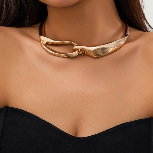 Chokers Gothic Goldene Silber Farbe Metall Schnalle Schlüsselbein Halskette für Frauen Mädchen Mode Persönlichkeit Metall Geometrische Choker Halskette
