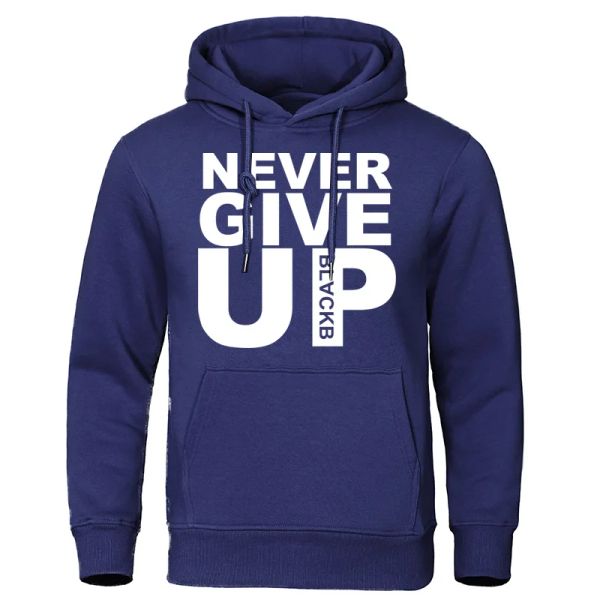 Hoodies masculinos marca oversize sweatshirts macio solto agasalho nunca desistir impressão outono inverno velo pulôver com capuz