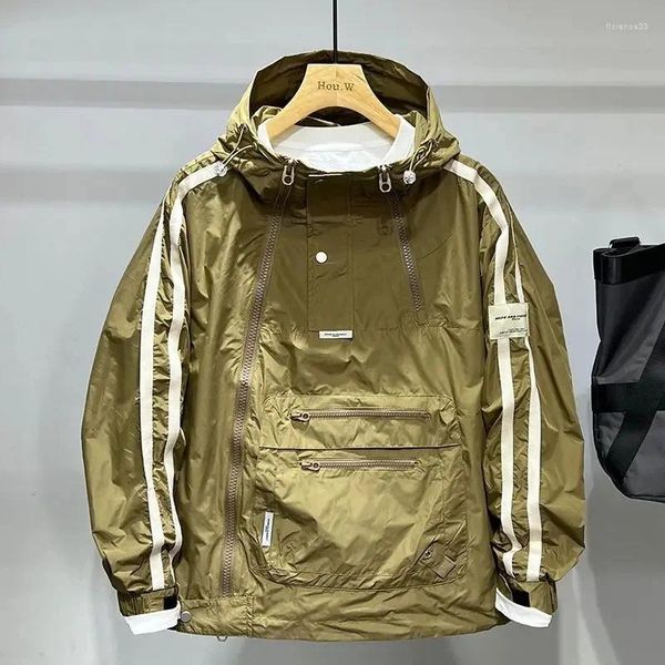 Giacche da uomo Giacca con cappuccio di lusso da uomo Felpa con doppia zip Bomber tattico militare Autunno Inverno Casual Giacca a vento Tasche da esterno