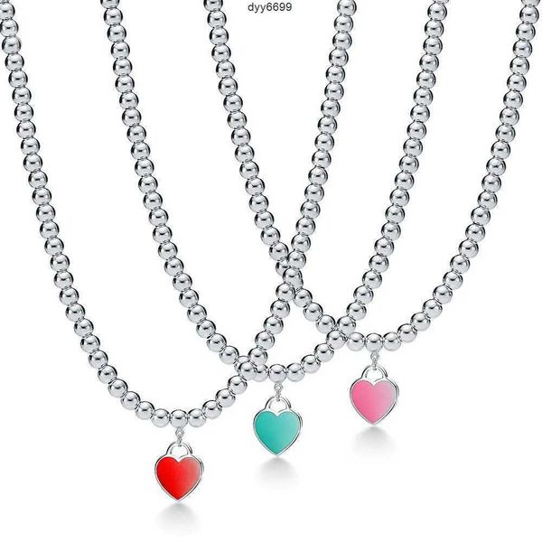 N8t1 Collana con pendente a cuore di marca in stile designer di catena famosa Vendita calda Collane a catena con perline di nettarina riempite di smalto rosso rosa verde con scatola Tiffanyism8irn