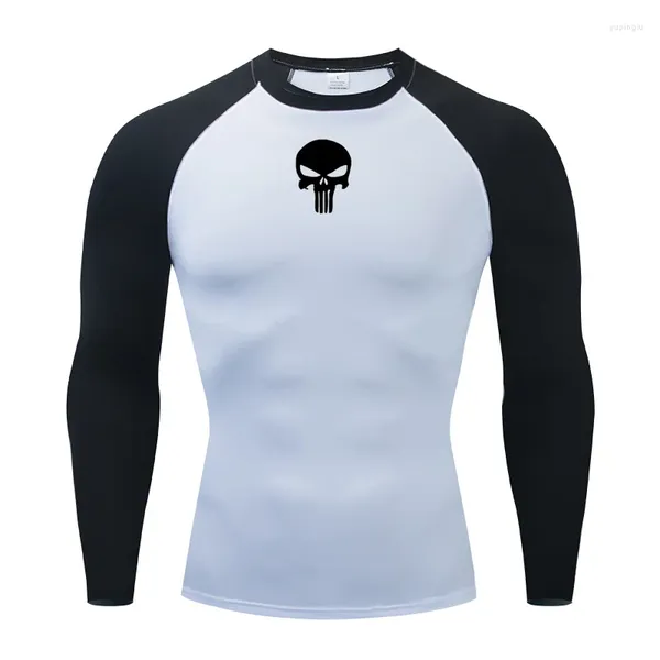 Men's T Shirts Running T-Shirt MMA Men Long Sleeve Compression Shirt Outdoor Fitness Second Skin Quick Dry Sportswear Skull Sport Top