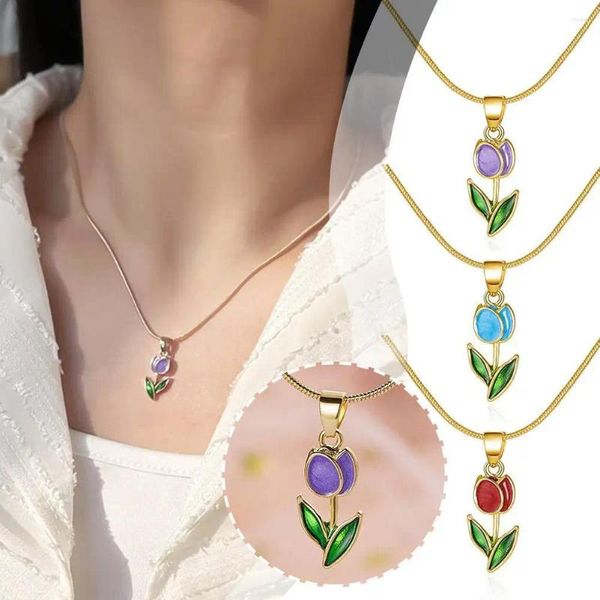 Pingente colares vintage elegante tulipa flor colar para mulheres moda estética flores clavícula corrente jóias presente de feriado