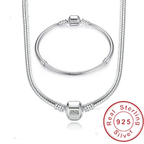 Set vecalon fatto a mano originale in argento sterling 925 3mm collana con ciondolo in osso di serpente Set di gioielli fai da te per le donne uomini miglior regalo