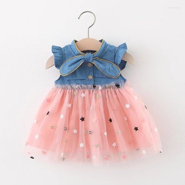 Mädchenkleider Baby Denim Kleid Kids Fashion Star bestickte Netz Schöne Kinderausflug -Reisekleidung Kleidung