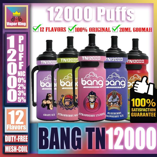 2024 Neue Bang TN 12000 Puff Vape Einweg-E-Zigaretten 12k Puff 20 ml vorgefüllte Pod-Mesh-Spule 600 mAh wiederaufladbare Batterie