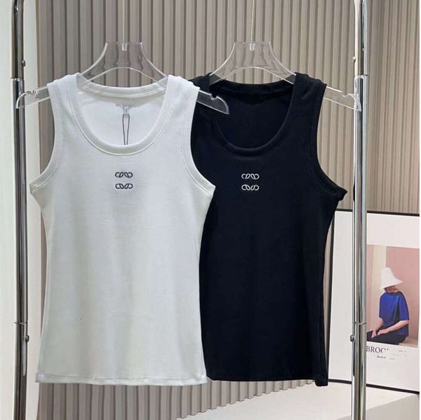 2024 Designer-T-Shirt T-Shirts Tank Top Anagram Regulär abgeschnittenes Baumwolljersey Camis Weibliche T-Shirts Stickerei Strickwaren für Frauen Sport Yoga Top Einfache Weste 9932ess