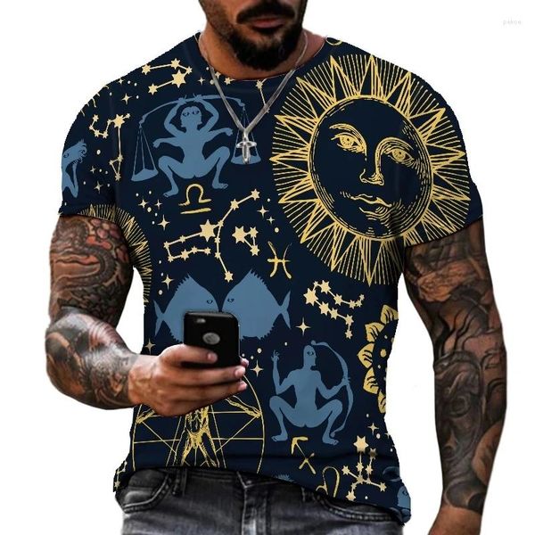 Herren T-Shirts 2024 Sommer T-Shirt Ethnischer Stil Farbe Herren Kurzarm T-Shirt Muster Druck Kleidung Mode Lässig Männer O Hals Übergroß