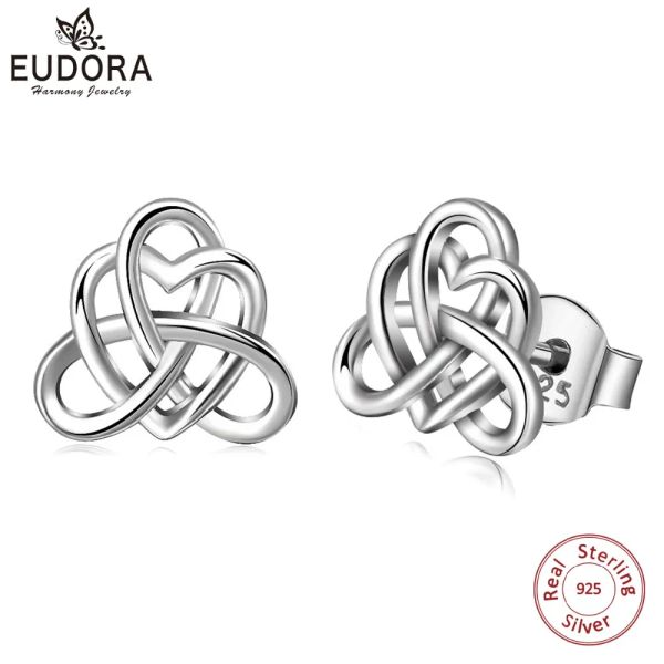 Серьги EUDORA, настоящие серьги из стерлингового серебра 925 пробы, серьги-гвоздики с узлом в форме сердца, модные серьги-гвоздики для женщин, милые серебряные украшения, подарок на вечеринку