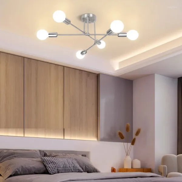 Lampadari Lampadario a LED nordico Sala da pranzo Camera da letto Ramo d'argento Luce creativa Lampada da soffitto semplice di lusso E27