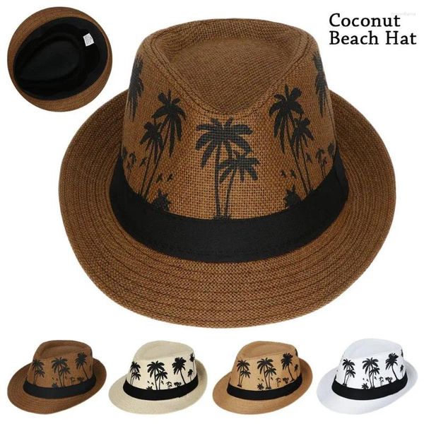Berets Primavera Verão Casal Homens Mulheres Chapéu de Sol Beach Jazz Cap Top Chapéus Padrão de Árvores de Coco