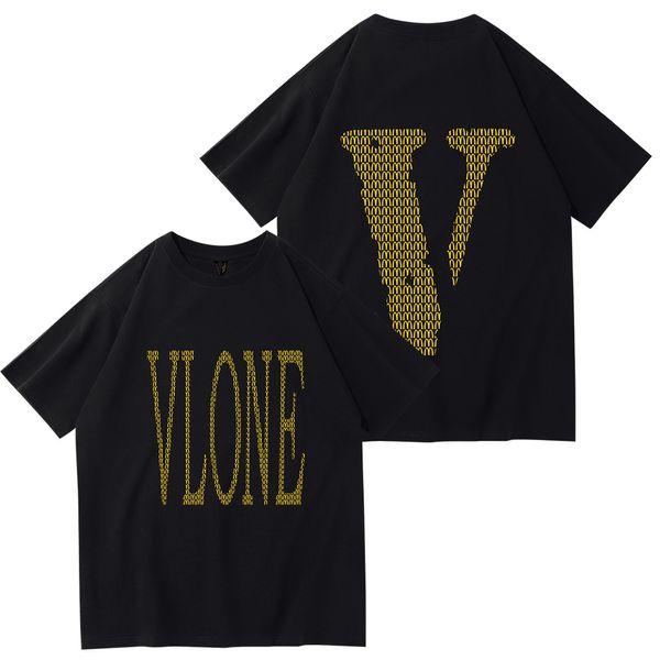 T-shirt da uomo nuova marca di moda vlones mezza manica oro grande V stampata allentata a maniche corte t-shirt hip-hop ampia da uomo e da donna