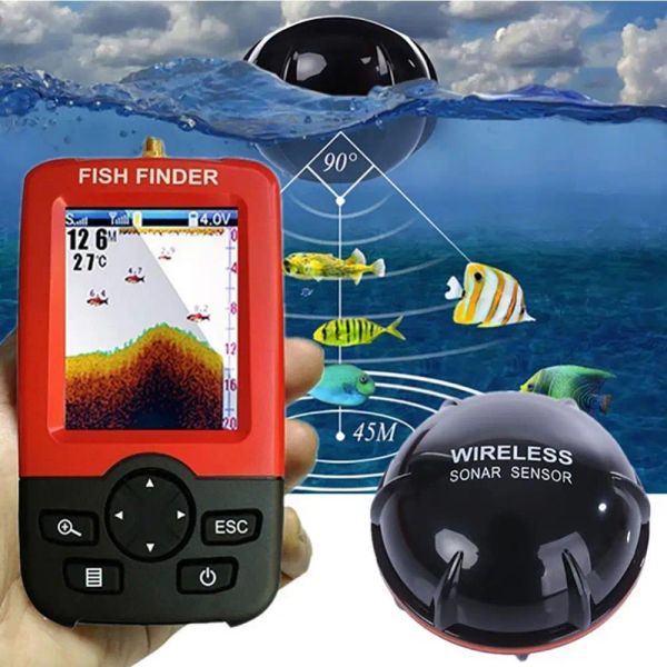 Finder Lago Pesca in mare Ecoscandaglio portatile intelligente Allarme di profondità Sensore sonar wireless Esca per pesca Ecoscandaglio Cercatore di pesca Pesca nel lago