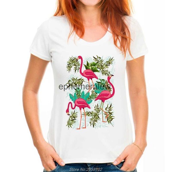T-shirt da donna Donna Estate Novità Fenicotteri rosa Uccelli esotici Design T Shirt Vintage Top Vendite calde Tee Shirts HarajukuH24222
