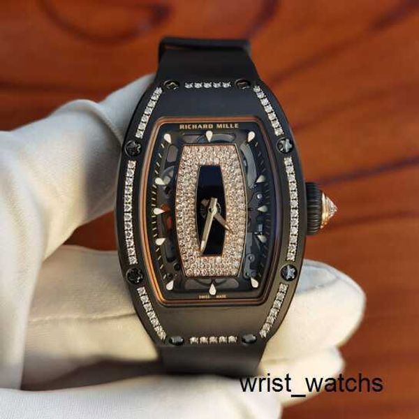 Последняя коллекция наручных часов RM Timepiece Мужские наручные часы Richardmilli Rm0701 Черный керамический полый циферблат с бриллиантами Черные губы Женские часы Автоматический станок