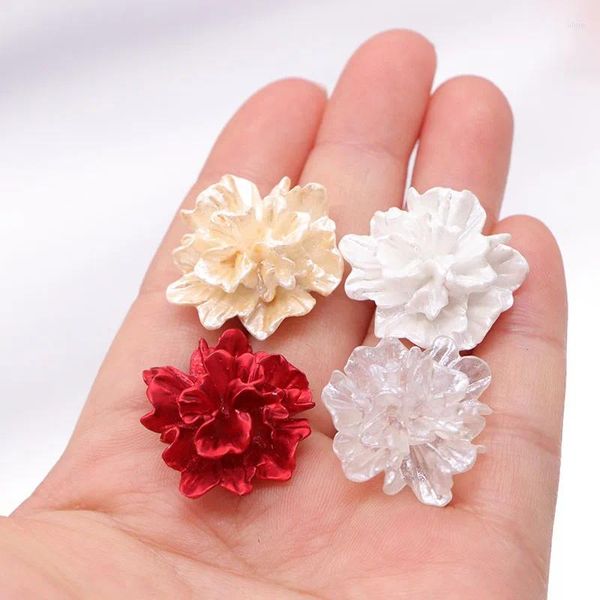 Encantos 10 Pçs/lote Flat Back Resina Cabochão Pérola Branco Vermelho Champanhe Cor Dourada 3D Rosa Flor Charme Fit Enfeite de Telefone DIY Fazendo