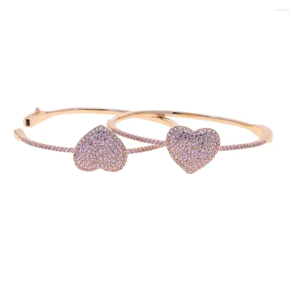 Link pulseiras rosa cristal cz pedra pavimentar rosa cor de ouro feminino coração charme pulseira pulseira para senhora casamento noivado jóias navio da gota