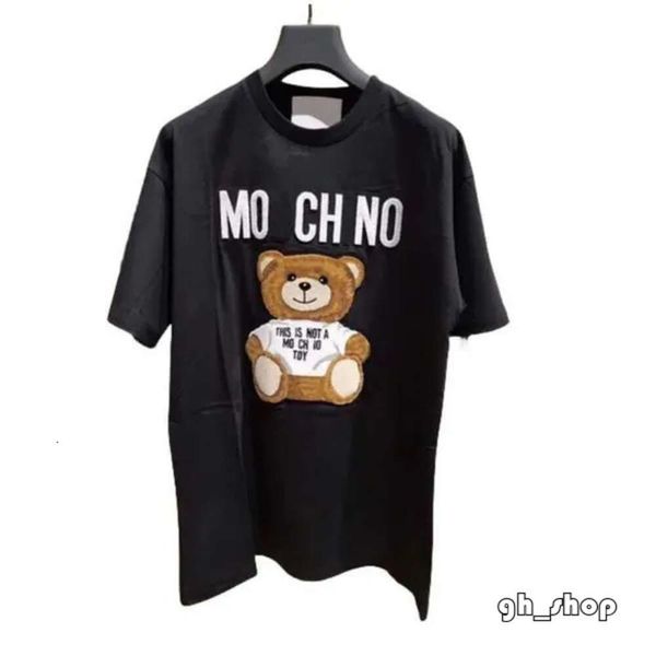 Moschino camisetas masculinas designer verão italiano marcas de luxo homens e mulheres em torno do pescoço mangas curtas moda impressa solta ajuste algodão lazer ao ar livre top 9023