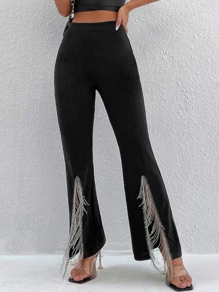 Капри с высокой талией для женщин, узкие длинные брюки с вырезами, новинка 2023 года, модная однотонная уличная одежда, женские расклешенные брюки с разрезом, Ropa Mujer