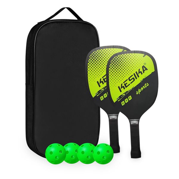 Set di 2 racchette per pickleball - Pagaia per pickleball in legno premium per principianti con impugnatura comoda, set per pickleball con 4 palline e borsa portatile per pickleball