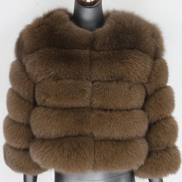 Мех CXFS 2023 Новая зимняя куртка с рукавом три четверти Женская шуба из натурального меха с большим пушистым лисьим мехом Верхняя одежда Уличная одежда Толстая теплая