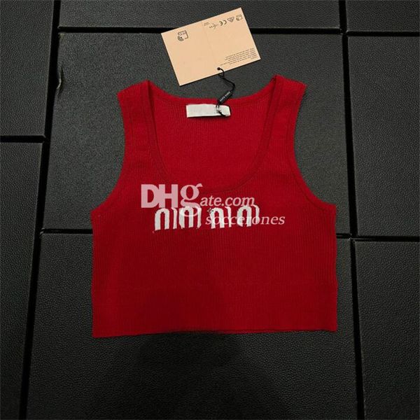 Kurze Damen-Unterhemden, Oberteile, Ärmel, gestrickte Tanks, rotes sexy Tank-Shirt, luxuriöse Designer-Strickwaren