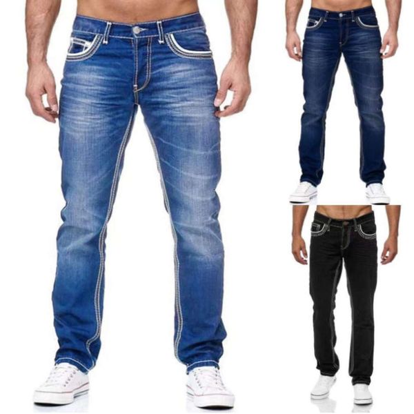 Hochwertige Herren-Jeans mit schmaler Passform, Double Line Golden Classic, dreifarbig, neuer Stil