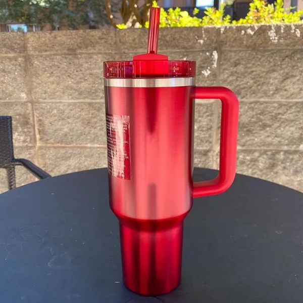 Estoque dos EUA 40oz de maquades Tumblers rosa cosmo parada flamingo aço inoxidável dia dos namorados copos de presente com alça de silicone tampa e canecas de carro de palha g108