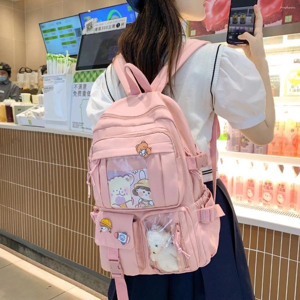 Borse da scuola Zaino coreano in tinta unita per ragazza Borsa per libri di grande capacità Junior High Student Moda Casual Computer leggero da donna