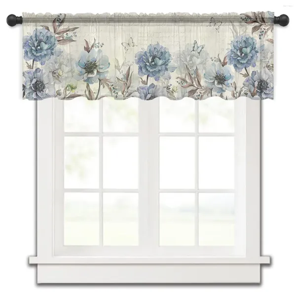 Vorhang, Retro-Blumenmuster, Schmetterling, kleines Fenster, Volant, durchscheinend, kurzes Schlafzimmer, Heimdekoration, Voile-Vorhänge