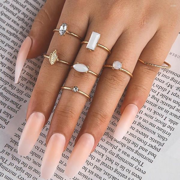 Cluster Ringe 7 teile/satz Böhmischen Vergoldet Ring Knuckle Set Für Frauen Kristall Finger Dame Mode Party Schmuck