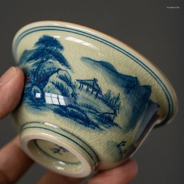 Чайные чашки, ручная роспись, открывающийся пейзаж, набор керамических чашек, чайная посуда, чаша для церемонии, кофейные кружки, чайная чашка с рекой дзен