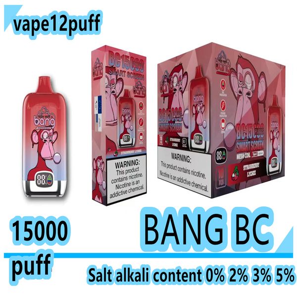 Vape Bang BC15000 Puff Одноразовая электронная сигарета Оригинальное сигаретное масло 25 мл Перезаряжаемый индикатор масла/питания на интеллектуальном экране Сетчатая катушка 15 тыс. затяжек 0%2%3%5%