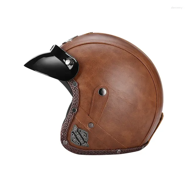 Capacetes de motocicleta Vintage Capacete de couro Retro Open Face Chopper Casco Moto Vespa Moto Casque Capacete de Masculino Dot