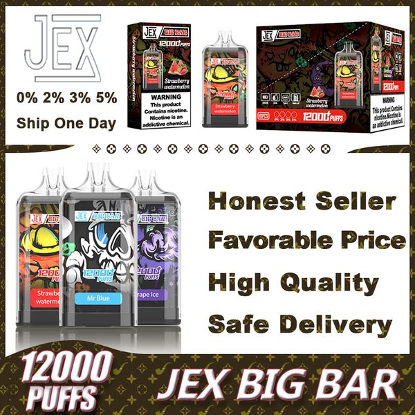 Original Jex Big Bar 12000 12k Puff 12000 12k wiederaufladbare Bildschirmladung Display Einweg EIRETES BACK BACK MESH SPAPE VAPE mit 20 ml 500 mAh Randm 15000 15k