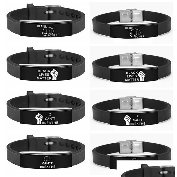 Jelly Sile Pulseiras Black Lives Matter I Cant Breathe Bangles para Homens Mulheres Design de Moda Protesto Letras Ajustáveis ​​Pulseira Drop Dhsmk