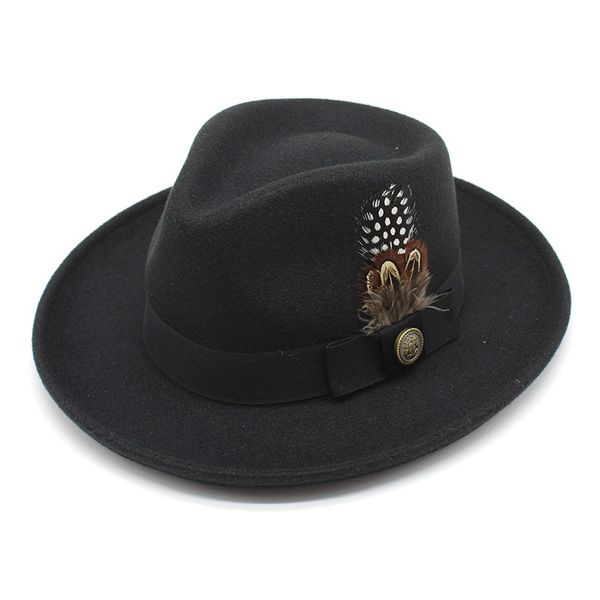 Accessori di piume Cappello a cilindro Berretto da cowboy occidentale europeo americano Cappelli Fedora da festa Donna Uomo Cappello da cavaliere Cappello di lana spessa impermeabile