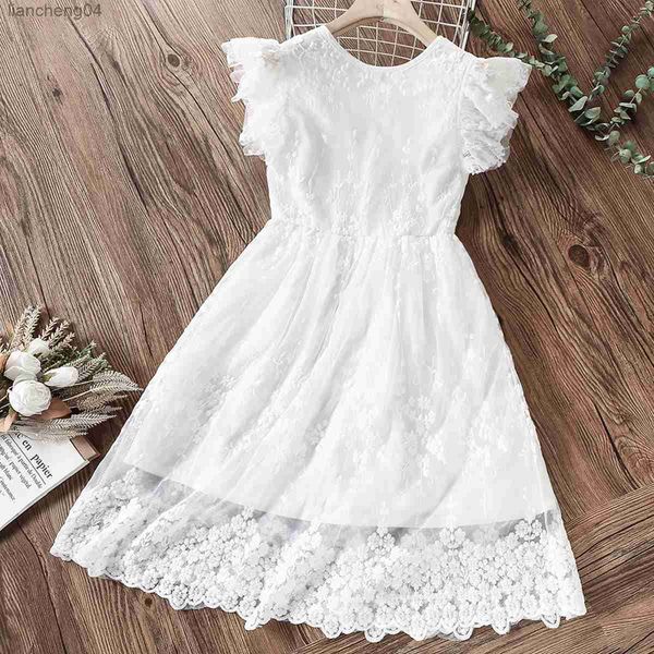 Vestidos da menina verão bebê meninas vestidos brancos crianças princesa vestidos de renda algodão roupas de festa manga curta crianças trajes 4 6 8 10 12 anos