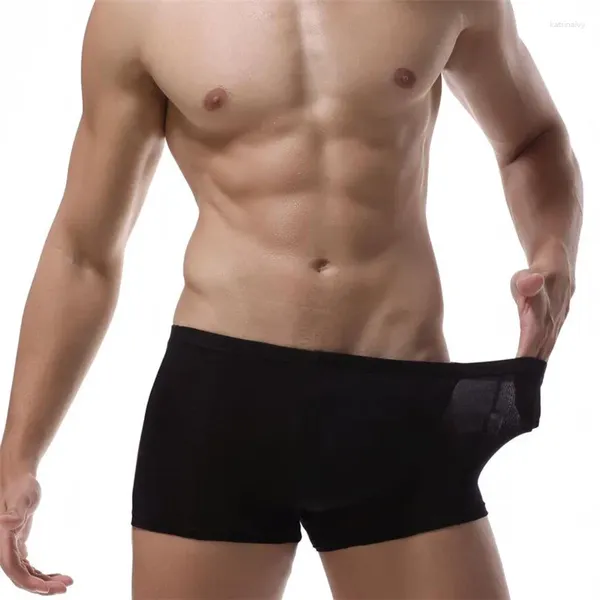 Трусы-боксеры Homme Cueca Masculina, однотонные классические бамбуковые мужские трусы, сексуальное мужское нижнее белье с вырезами для Cuecas De