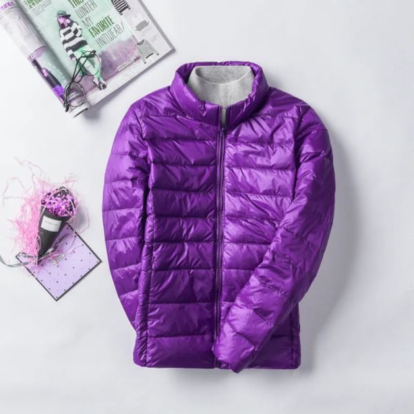 Cappotti Viola Piumino ripiegabile da donna Donna Ultraleggero Campeggio Trekking Cappotto invernale impermeabile Piumini caldi antivento da esterno