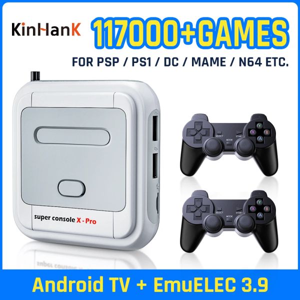 Spieler Kinhank Superkonsole X Pro Retro Videospielkonsole integriert 117000 Spiele für PSP/PS1/N64/DC/GBA 4K HD -TV -Box mit Controllern