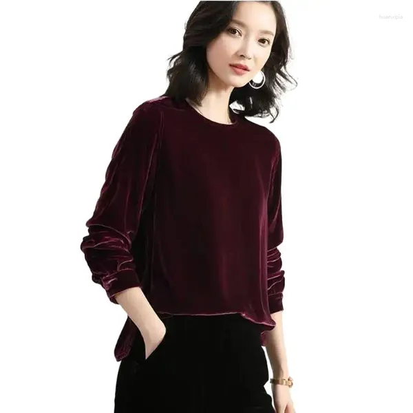 Frauen Blusen 2024 Winter Samt Shirts Französisch Elegante Goldene Tops Büro Dame Frühling Autunm Vintage Bluse Blusas Femininas