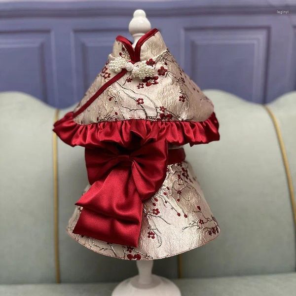 Vestuário para cães roupas artesanais roupas para animais de estimação suprimentos bordado flor de ameixa menino estilo chinês casaco casal vestido manto ano de natal feriado