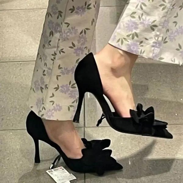 Sapatos de vestido flor salto alto mulheres 2024 designer apontou toe verão sandálias rasas bombas senhoras zapatos stilettos