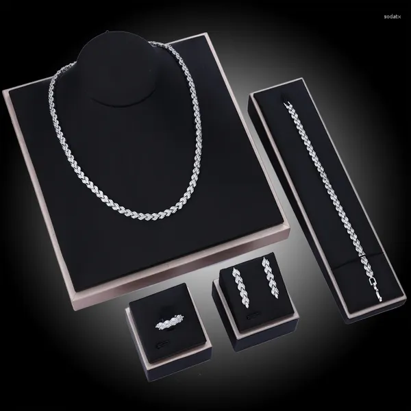 Halskette-Ohrringe-Set, schlichter Brautschmuck, 4-teilig, Hochzeitsaccessoires, täglich, lässig, Zirkonia, Dubai, UAE-Bräute