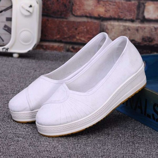 Beyaz Yamaç Topuk Hemşire Ayakkabı Eski Moda Klasik Stil Beyaz Canvas Hastanesi Çalışma Kalın Sole Yükseklik Sığ Ağız Doktor Tek Ayakkabı Tek Ayakkabı