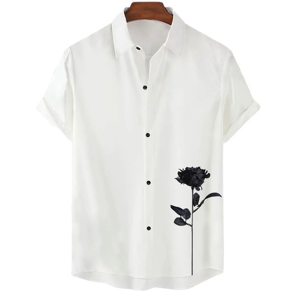 Yaz Hawaiian Floral Gömlek Erkekler için Büyük Boy Gömlek 3D Baskı Tees Beyaz Kısa Kollu Moda Üstleri Sıradan Homme Bluz Camisa 240219