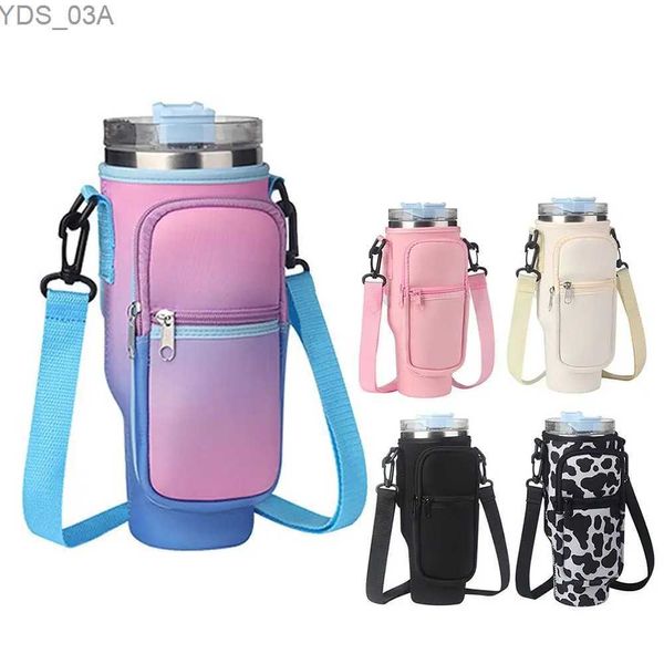 Outros Drinkware Alça de Ombro Ajustável Saco de Porta Garrafa de Água Portátil Clipe 40 Oz Tumbler Cup Manga Neoprene com Bolso de Telefone YQ240221